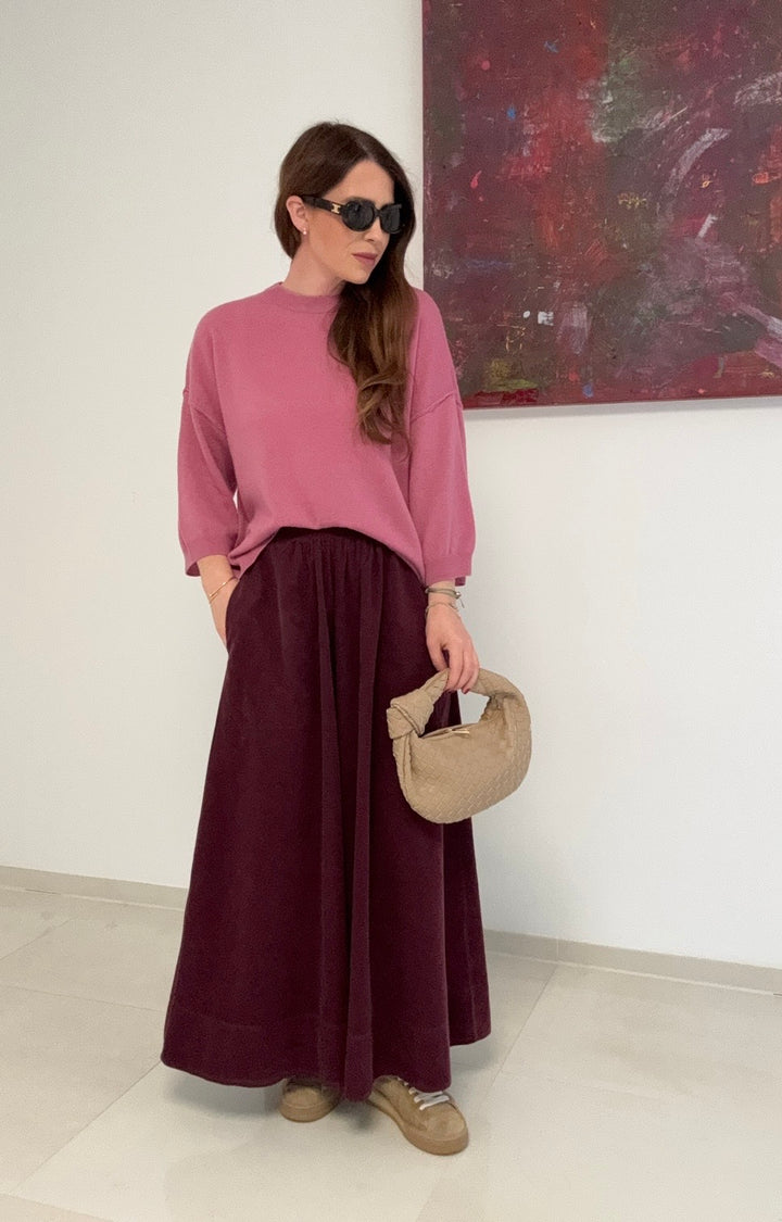Kaschmir-Pullover mit verkürztem Arm - Beerenton