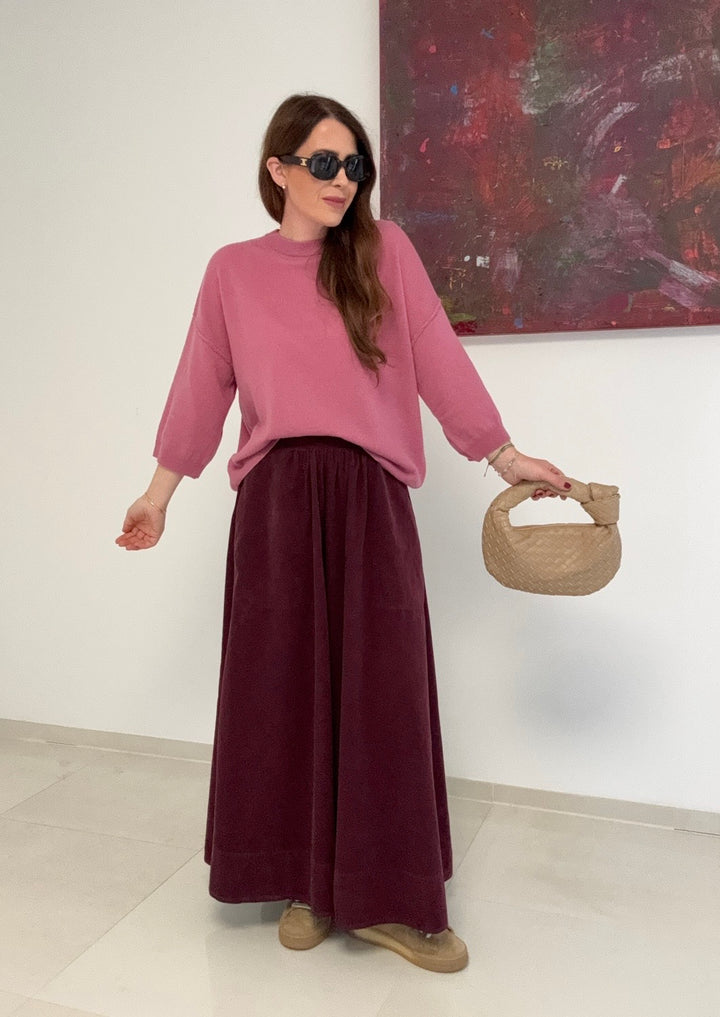 Kaschmir-Pullover mit verkürztem Arm - Beerenton