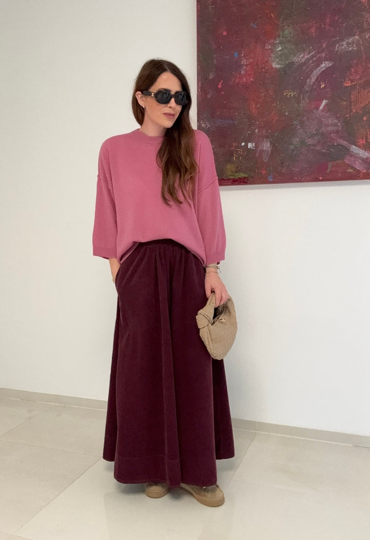 Kaschmir-Pullover mit verkürztem Arm - Beerenton