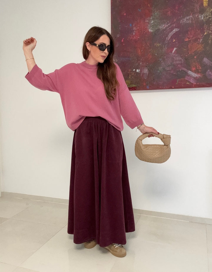 Kaschmir-Pullover mit verkürztem Arm - Beerenton