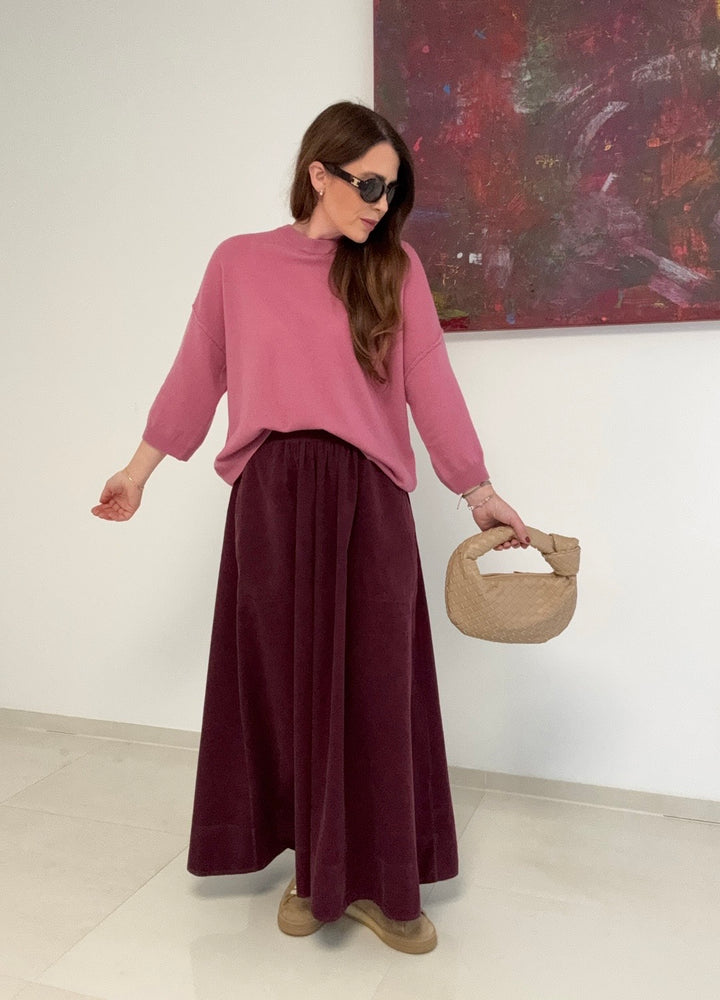 Kaschmir-Pullover mit verkürztem Arm - Beerenton