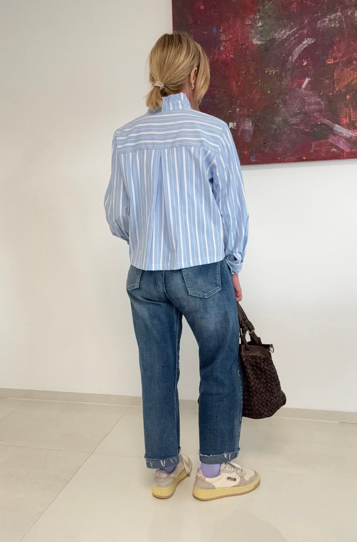 Verkürzte Bluse -Hellblau 334