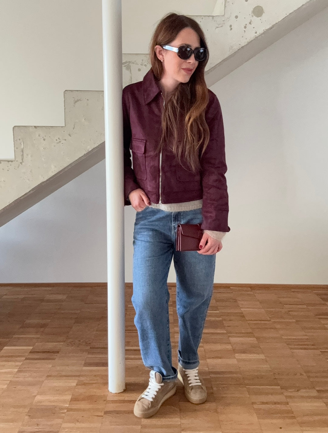 Verkürzte Jacke - Burgunder