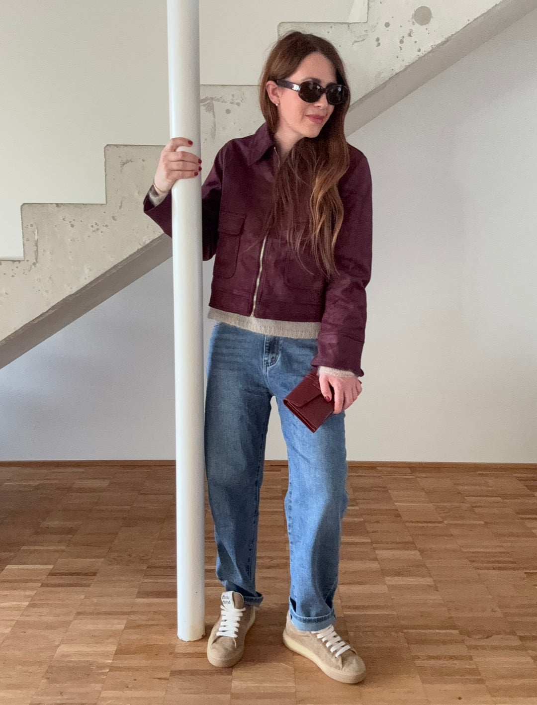 Verkürzte Jacke - Burgunder