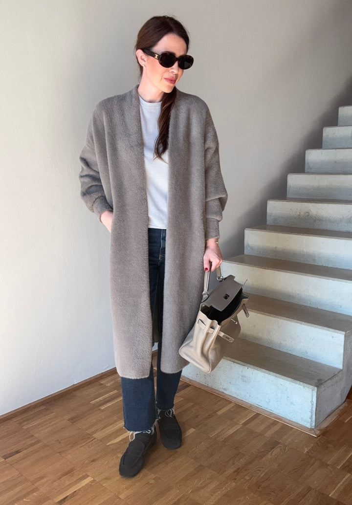 Teddystrickmantel - Taupe