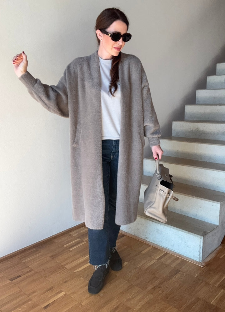 Teddystrickmantel - Taupe