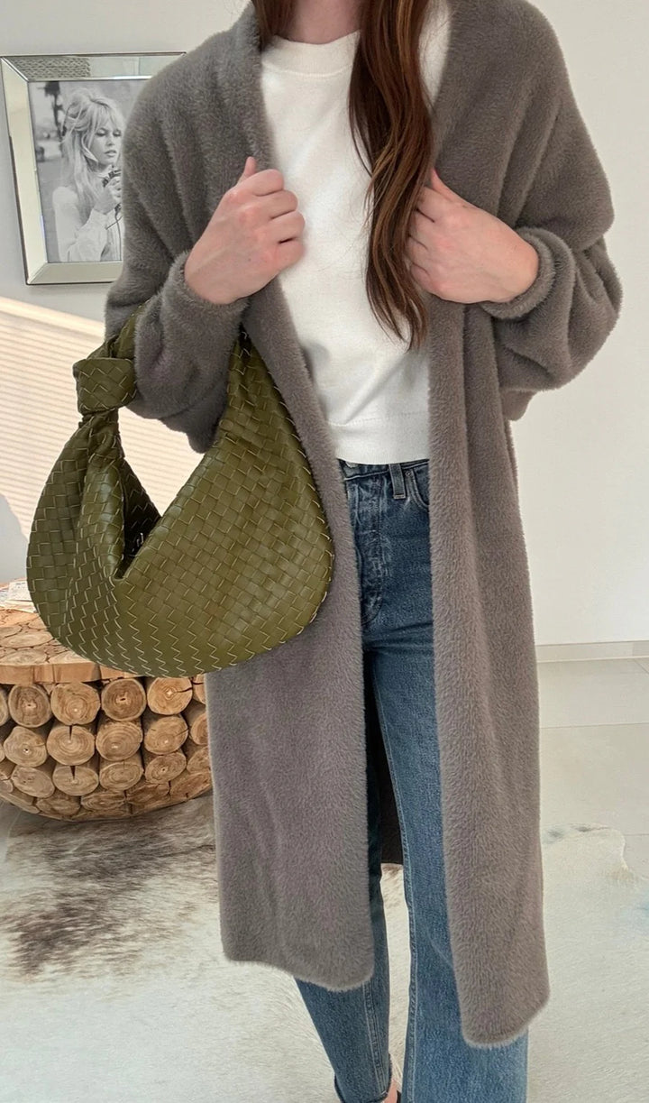 Teddystrickmantel - Taupe