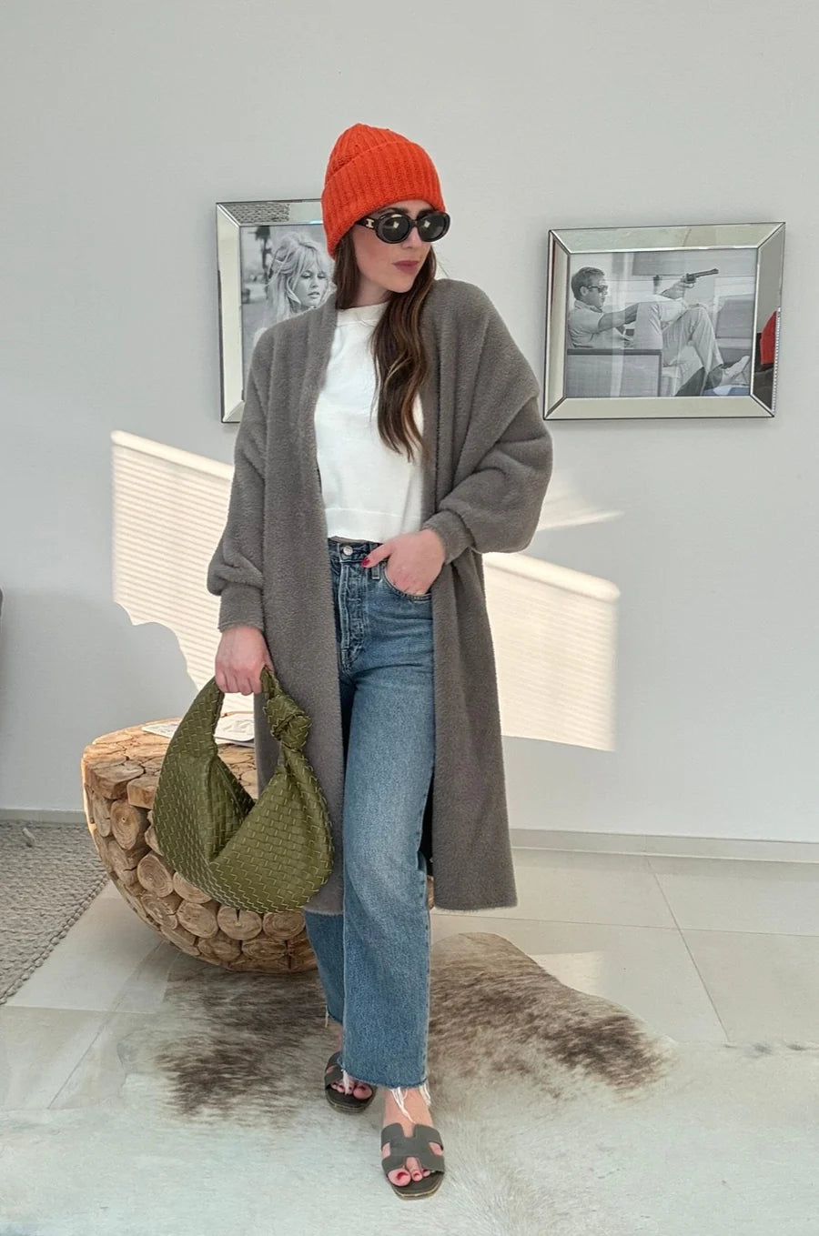 Teddystrickmantel - Taupe