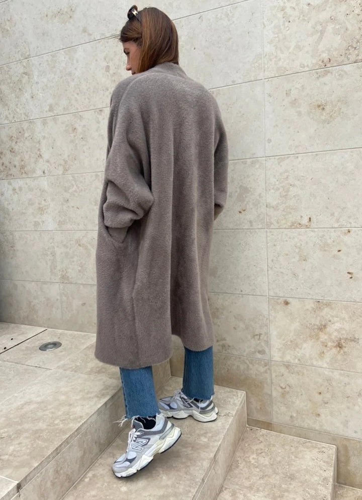 Teddystrickmantel - Taupe
