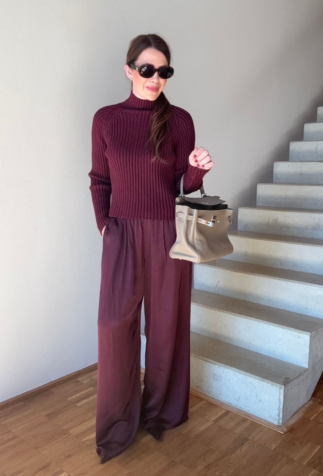 Rippstrickpullover - Burgunder