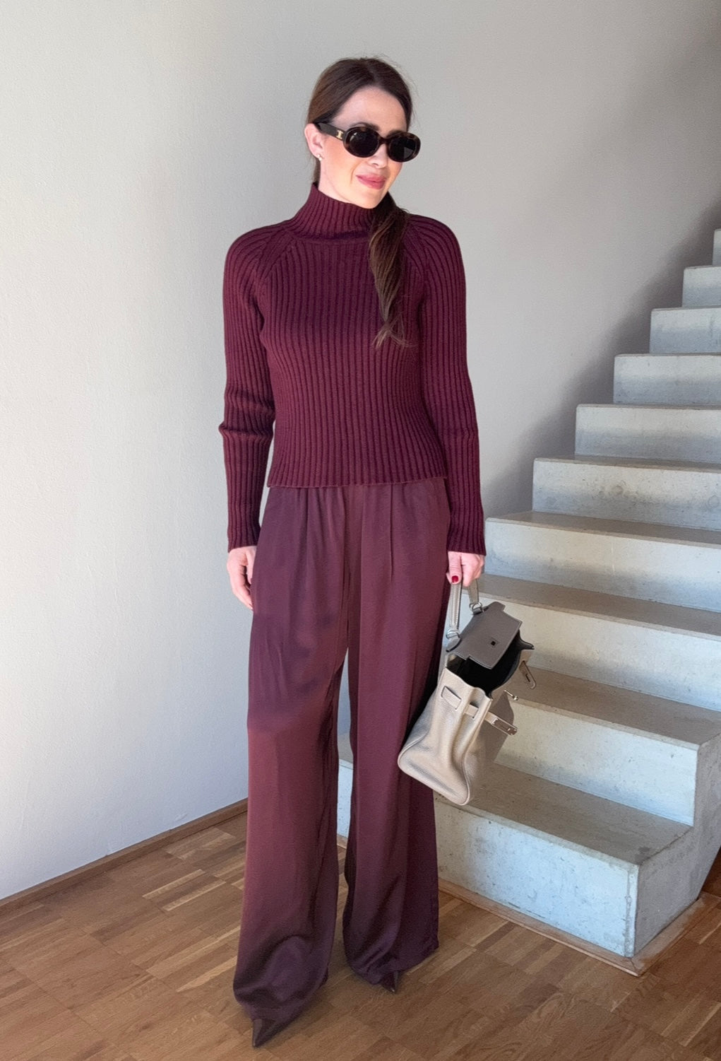 Rippstrickpullover - Burgunder