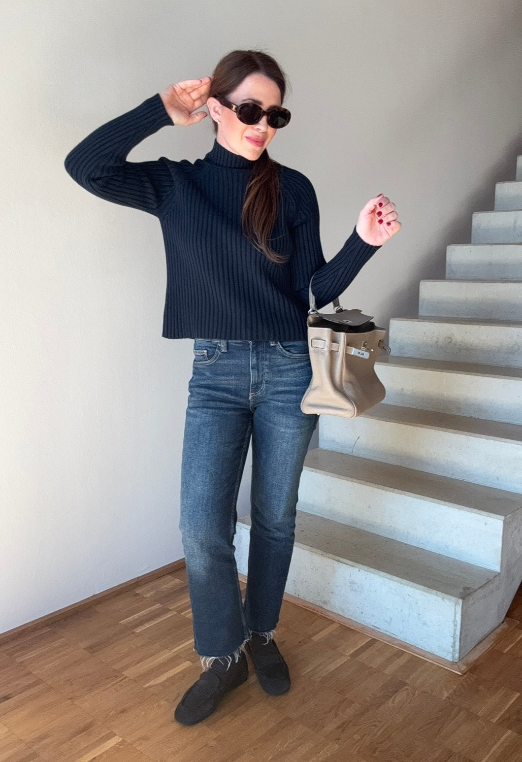 Rippstrickpullover - Navy