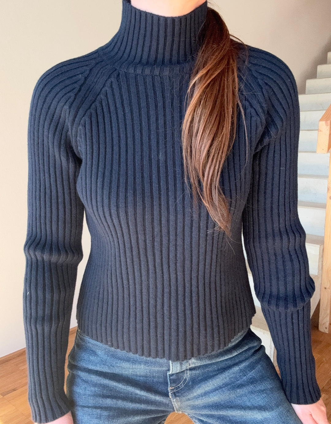 Rippstrickpullover - Navy