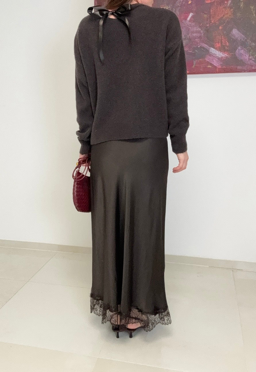 Pullover mit Schleife - Mokka