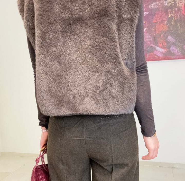 Fake-Fur Weste - Schokobraun