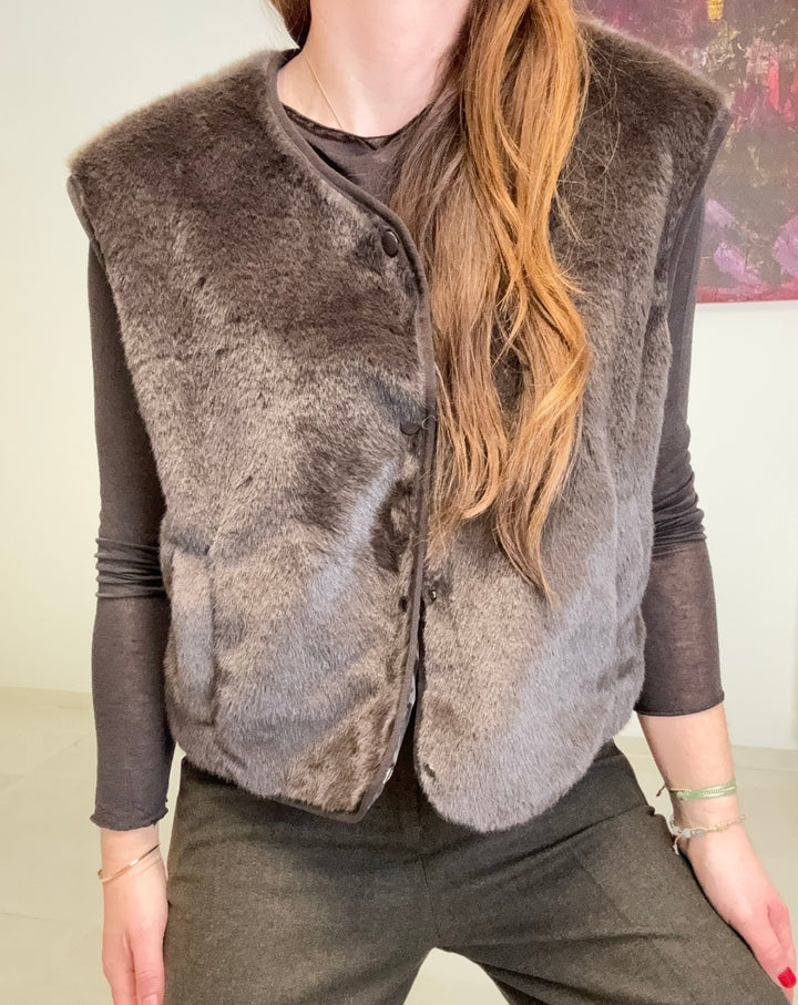 Fake-Fur Weste - Schokobraun