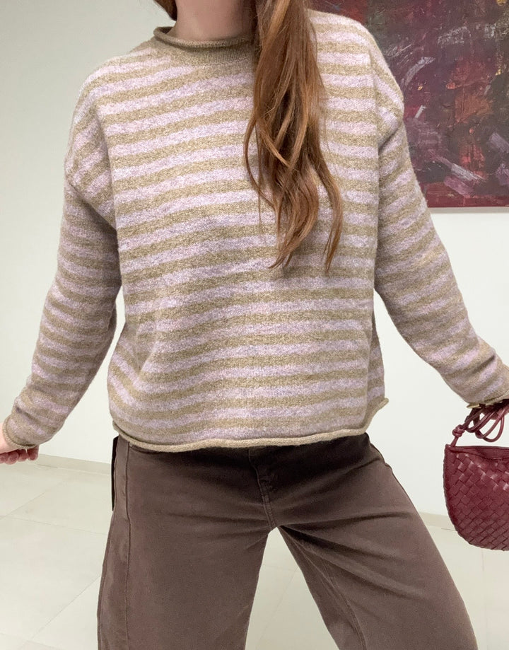 Gestreifter Pullover - Flieder