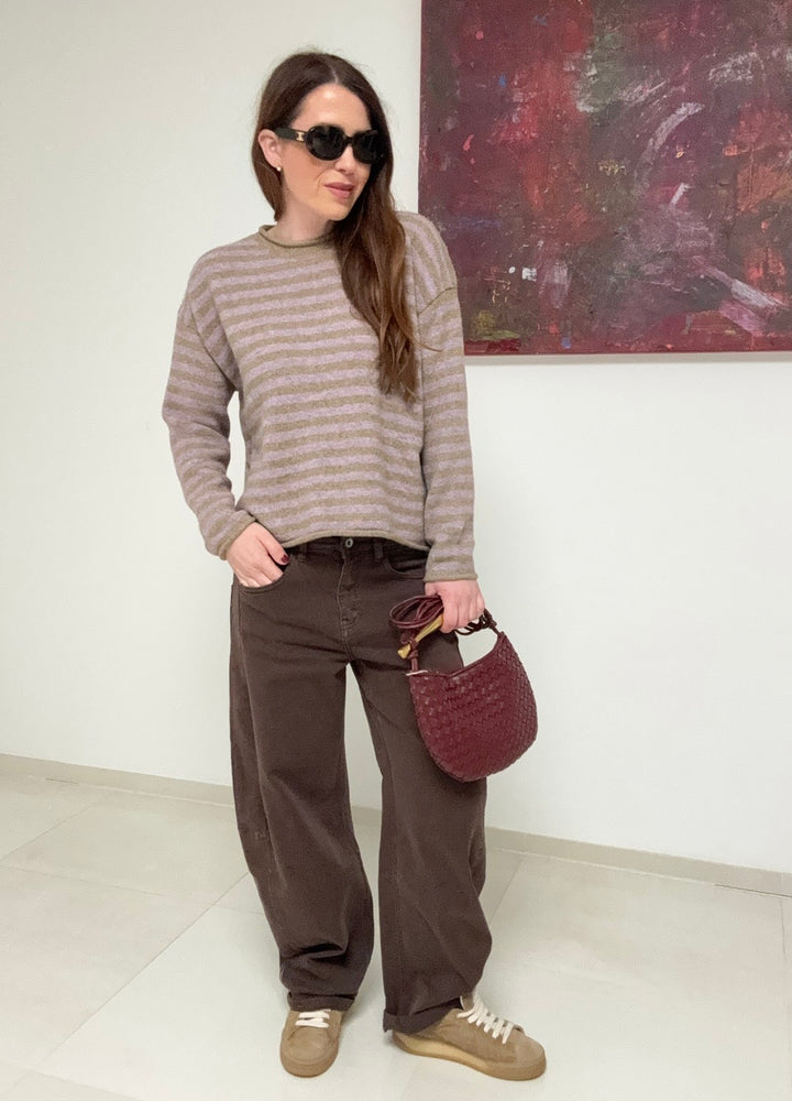 Gestreifter Pullover - Flieder