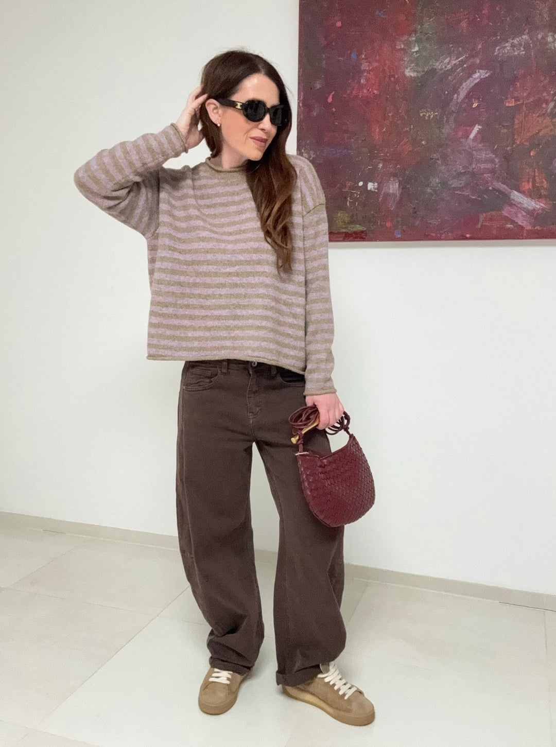 Gestreifter Pullover - Flieder