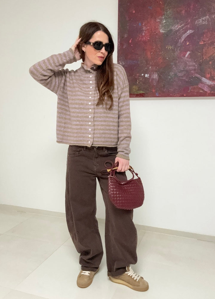 Gestreifter Cardigan - Flieder