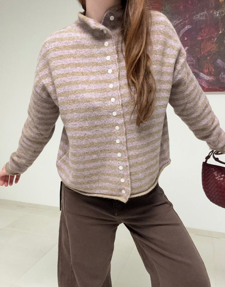 Gestreifter Cardigan - Flieder