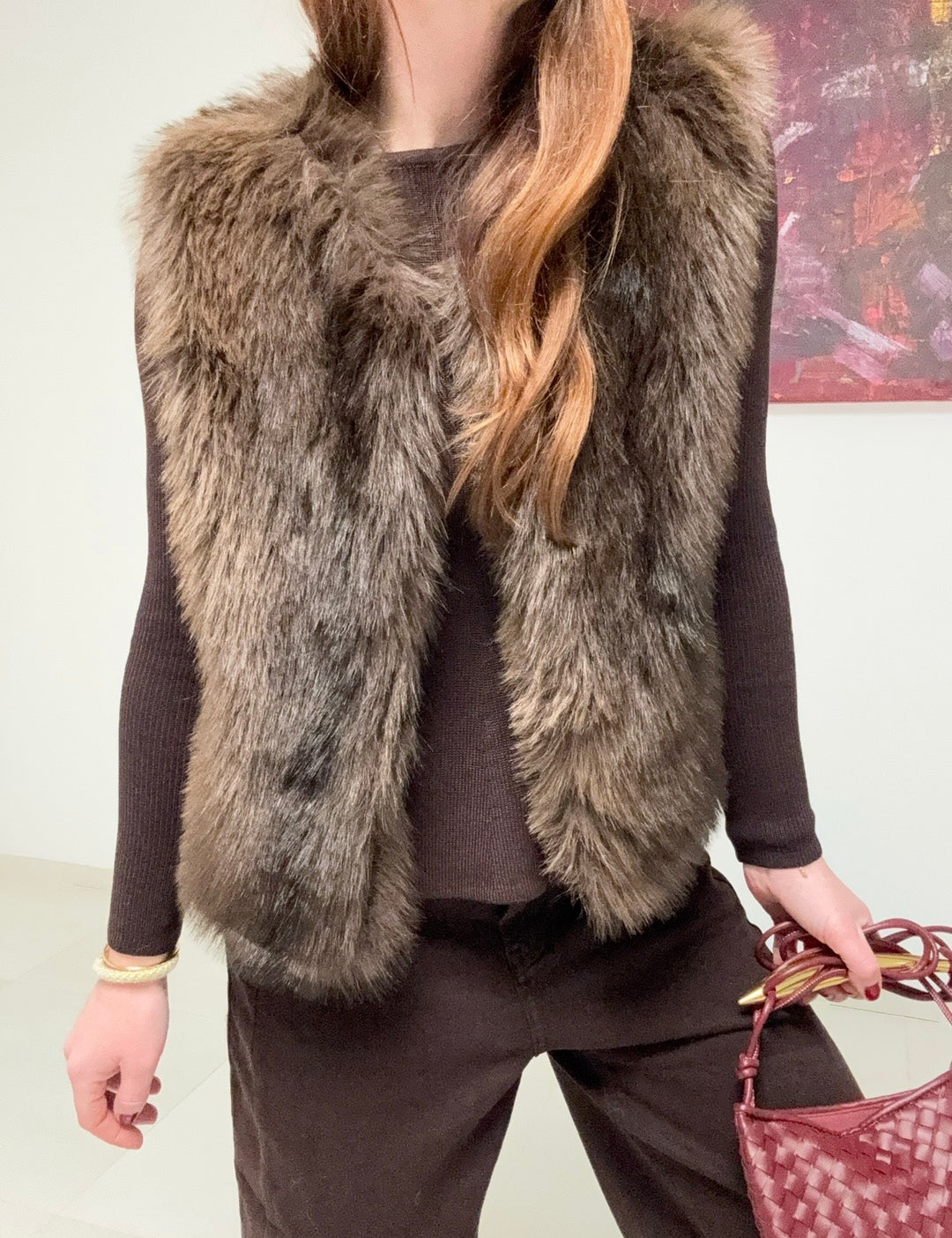 Fake-Fur-Weste - Braun