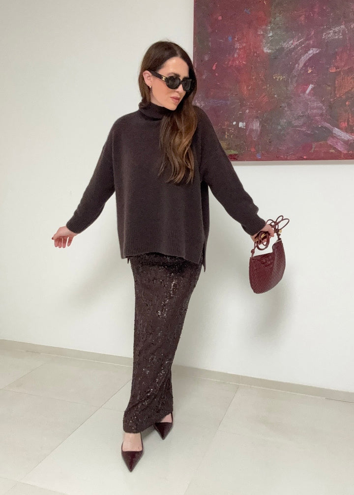 Rollkragenpullover aus Alpaka- Braun 67