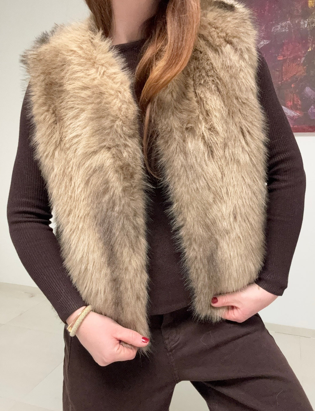 Fake-Fur-Weste - Beige