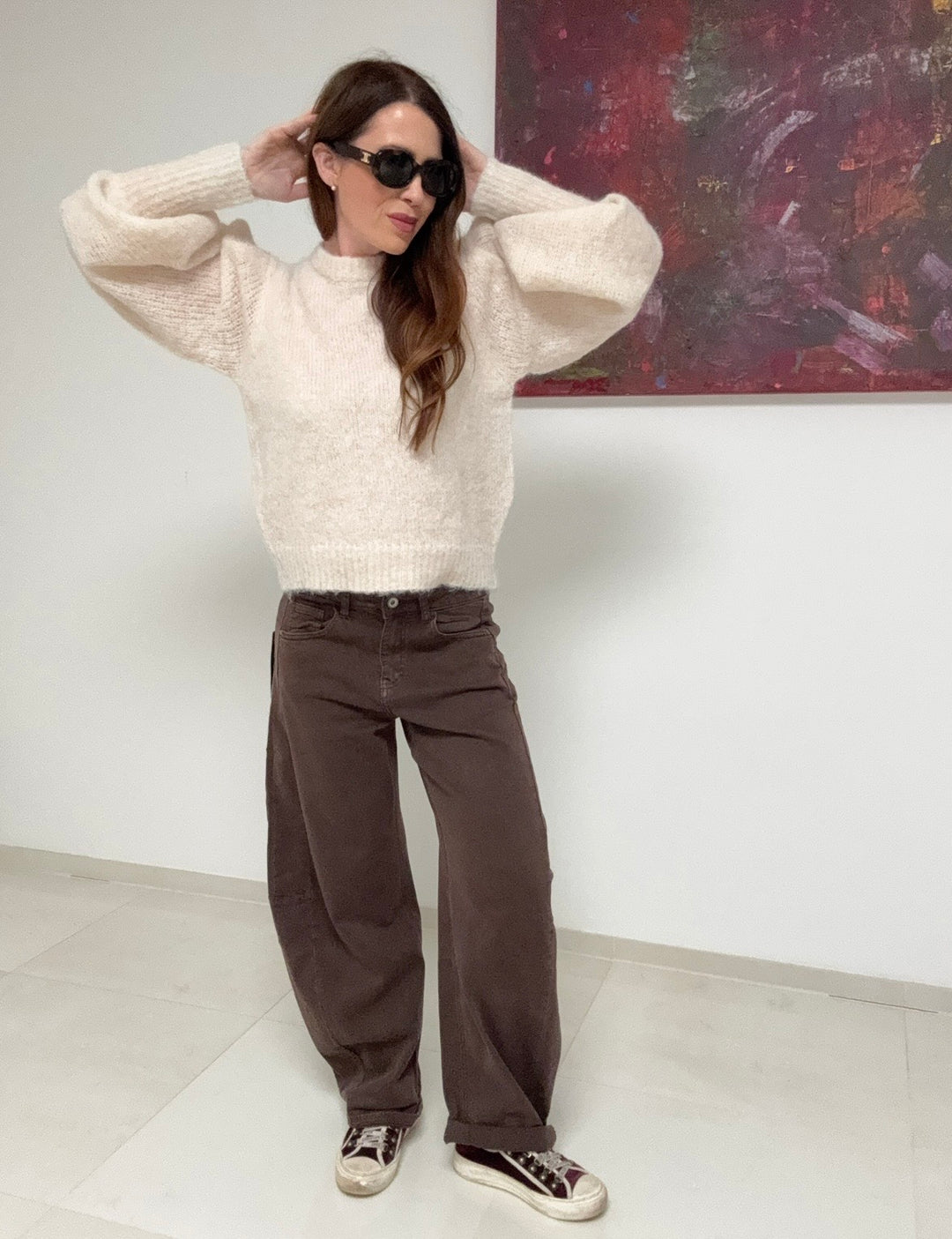 Pullover mit ausgestelltem Arm - Creme