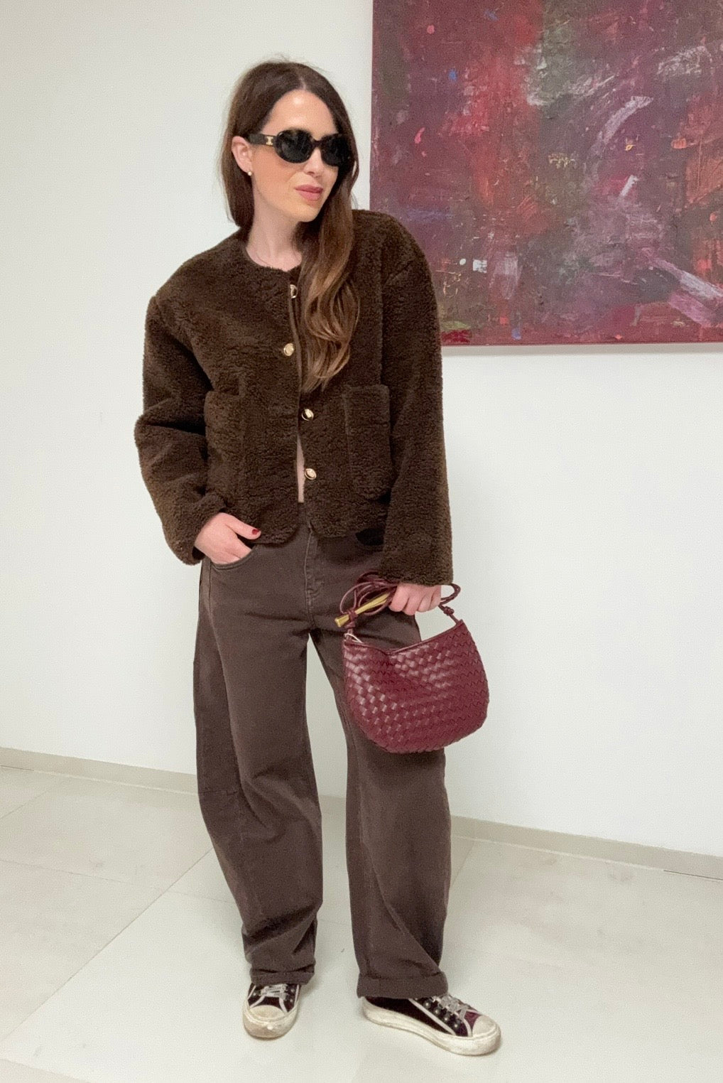 Verkürzte Teddyjacke - Braun