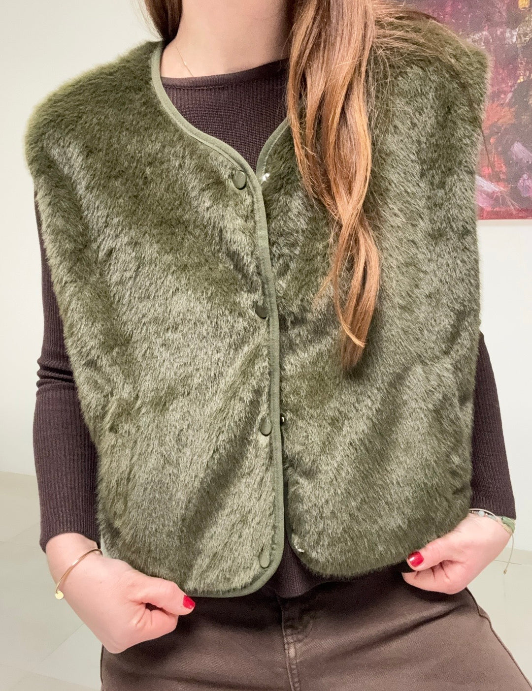 Fake-Fur Weste - Grün