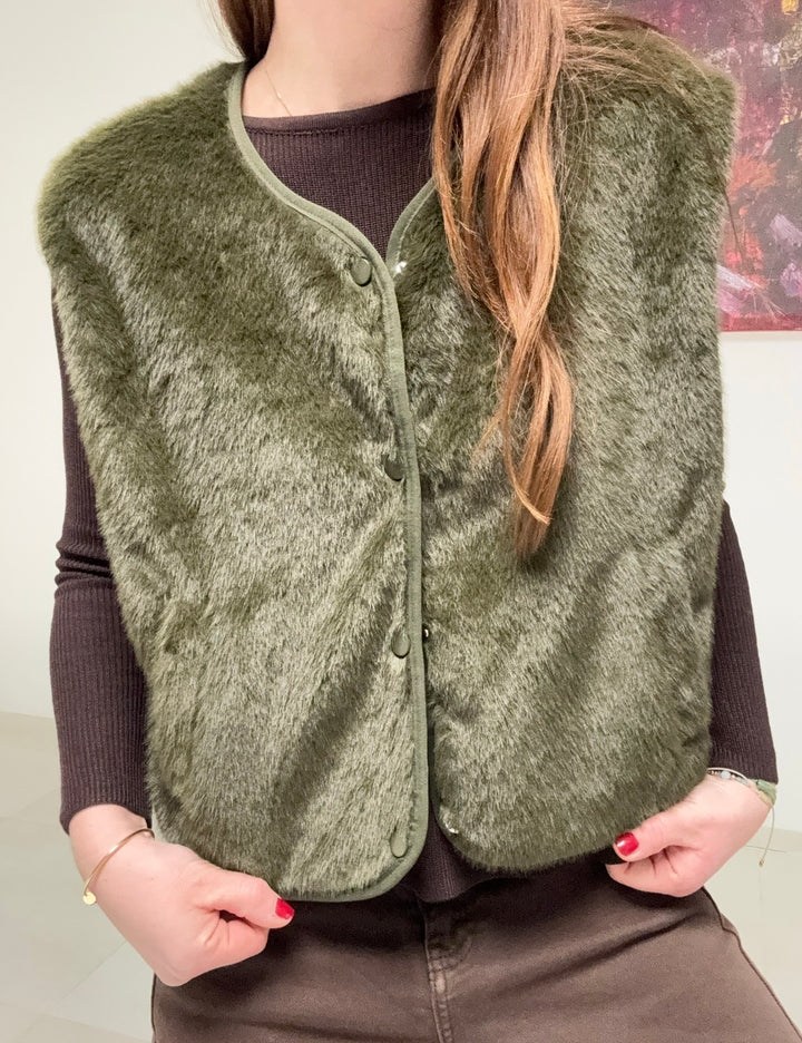 Fake-Fur Weste - Grün