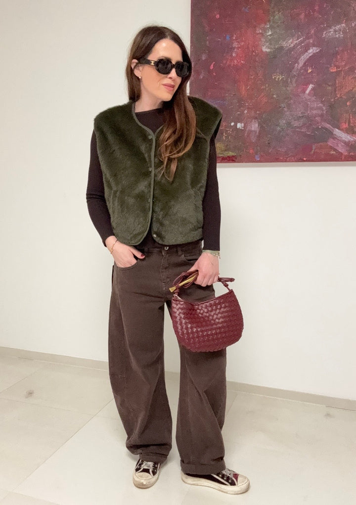 Fake-Fur Weste - Grün