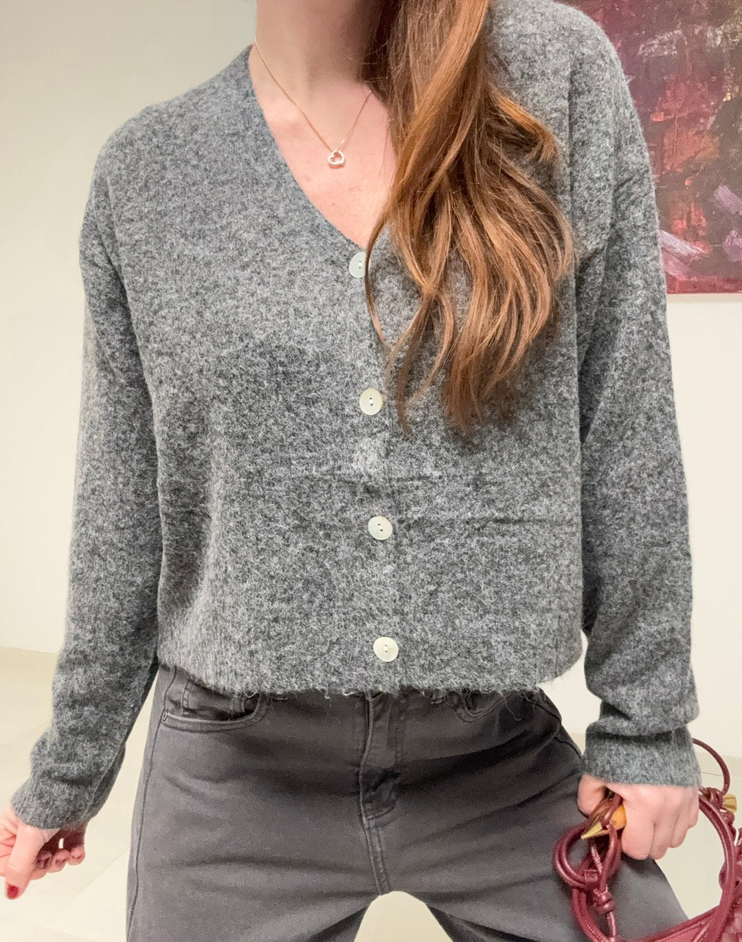 Verkürzter Cardigan - Grau