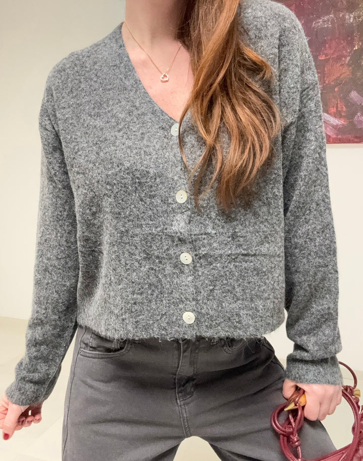 Verkürzter Cardigan - Grau