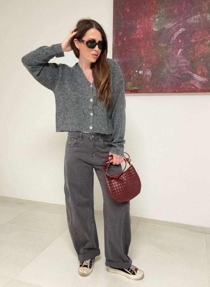 Verkürzter Cardigan - Grau