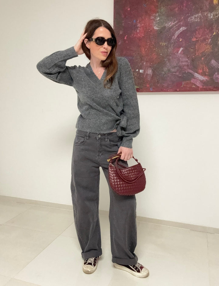 Wickelstrickjacke - Grau