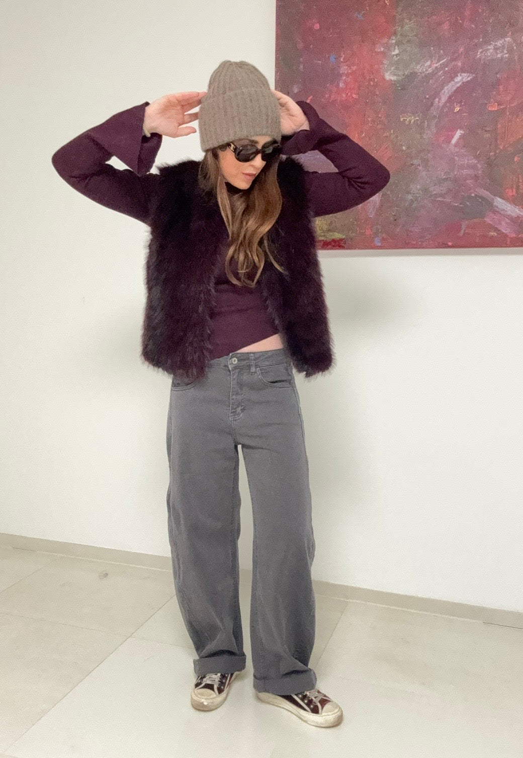 Fake-Fur-Weste - Beere