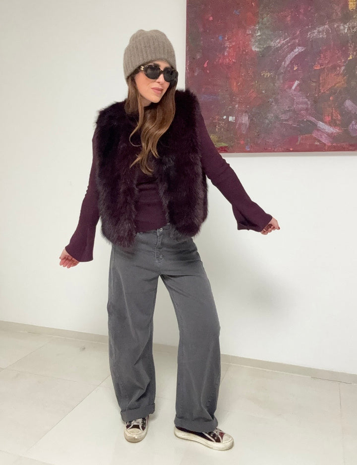 Fake-Fur-Weste - Beere