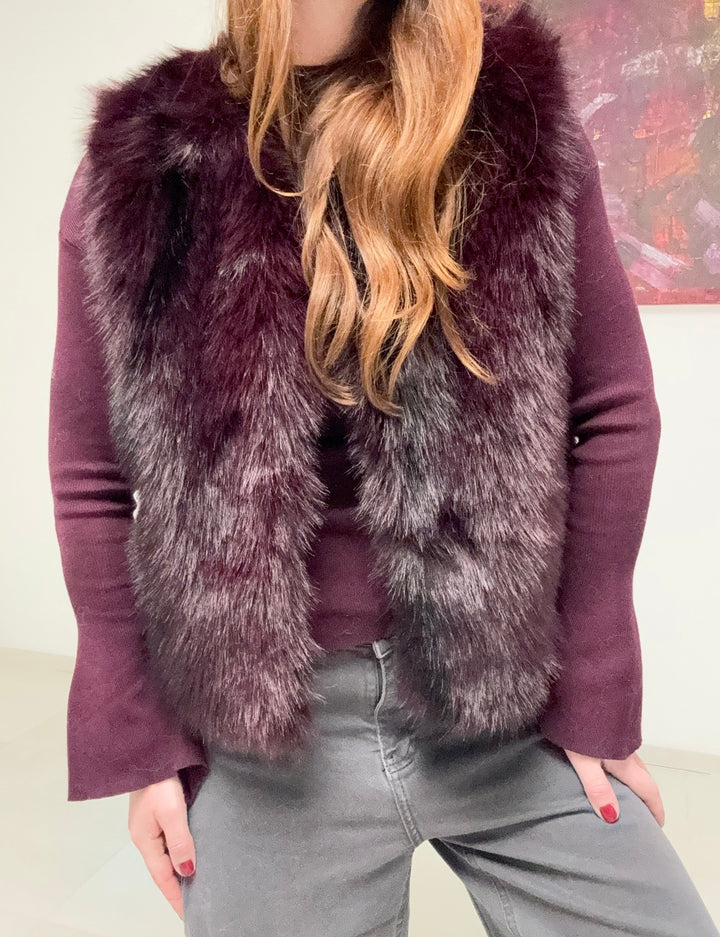 Fake-Fur-Weste - Beere