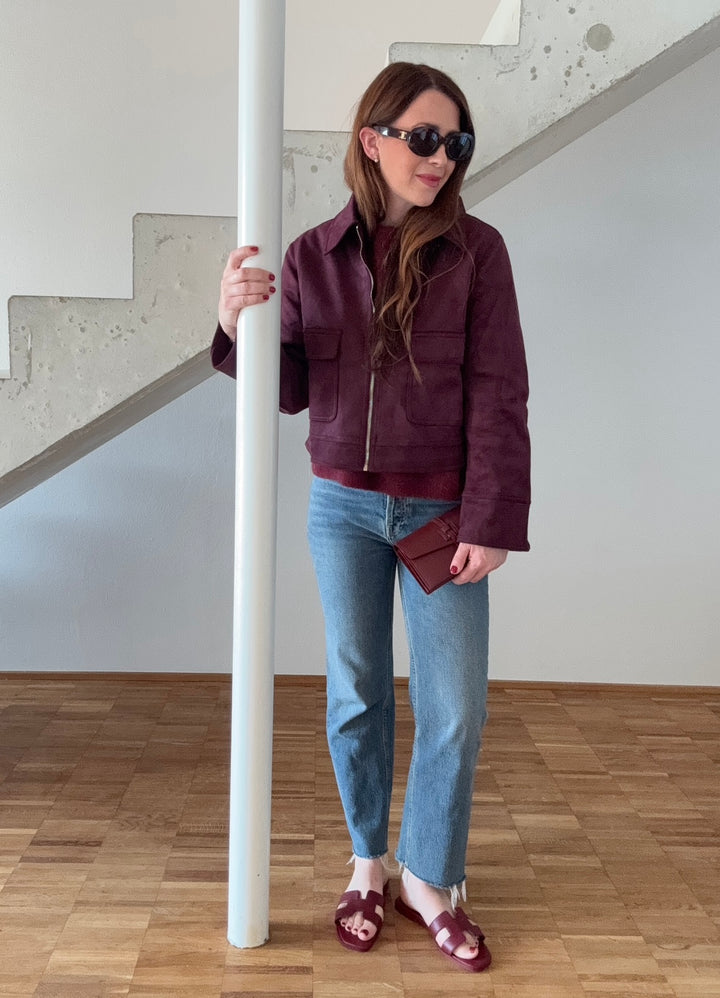 Verkürzte Jacke - Burgunder