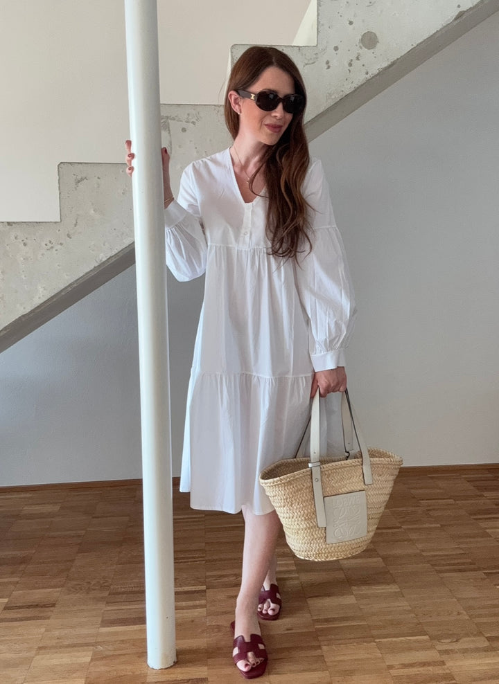 Midi-Blusenkleid - Weiß