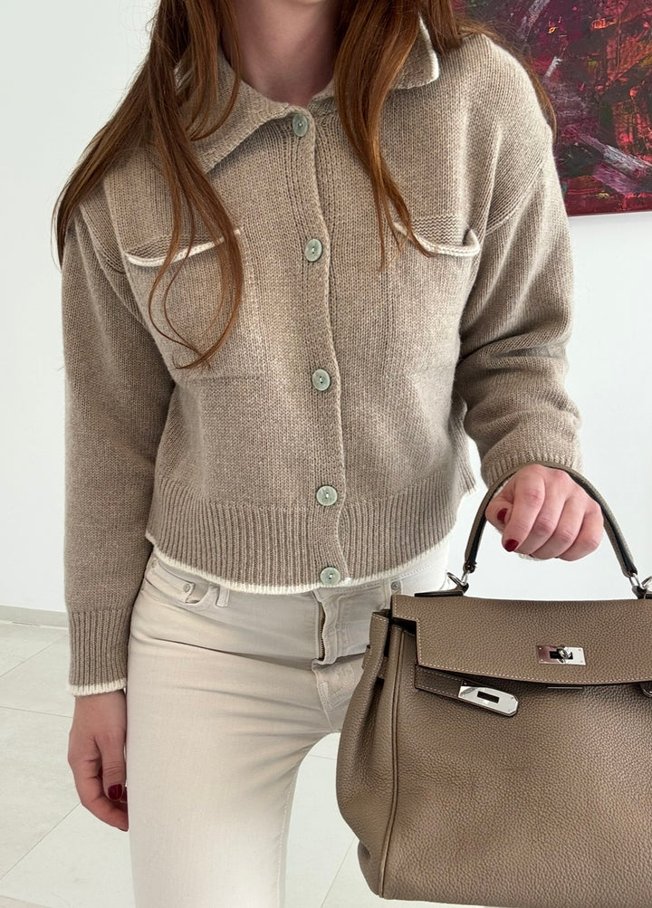 Verkürzter Cardigan - Beige