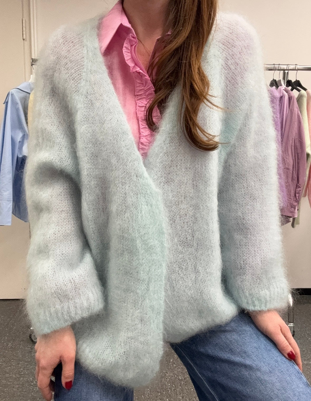 Mohair-Cardigan - Türkis