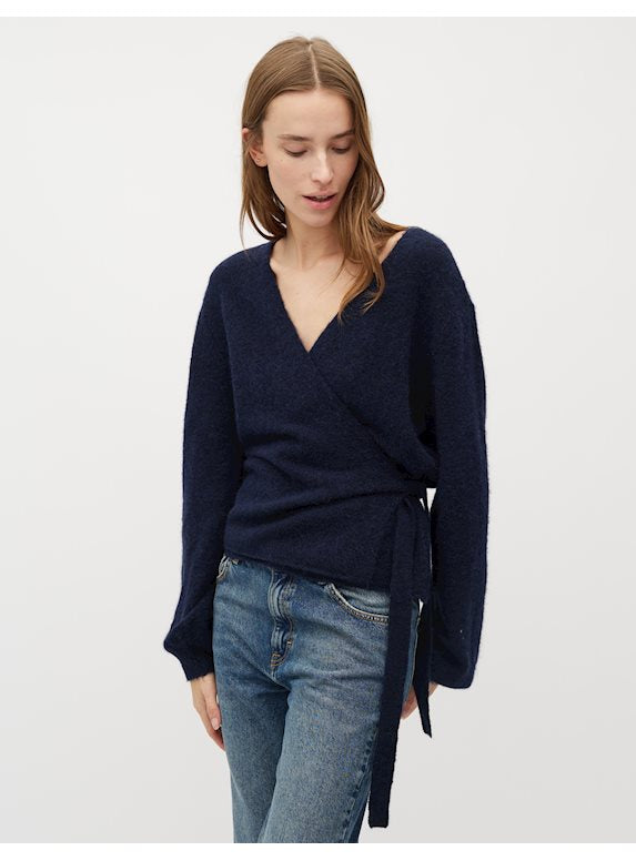 Wickelstrickjacke - Navy