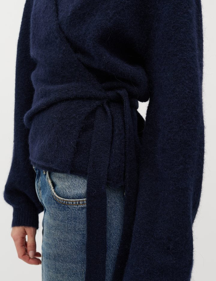 Wickelstrickjacke - Navy