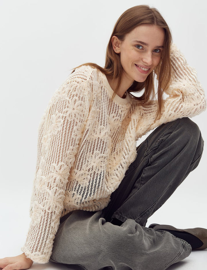 Gestrickter Pullover - Creme
