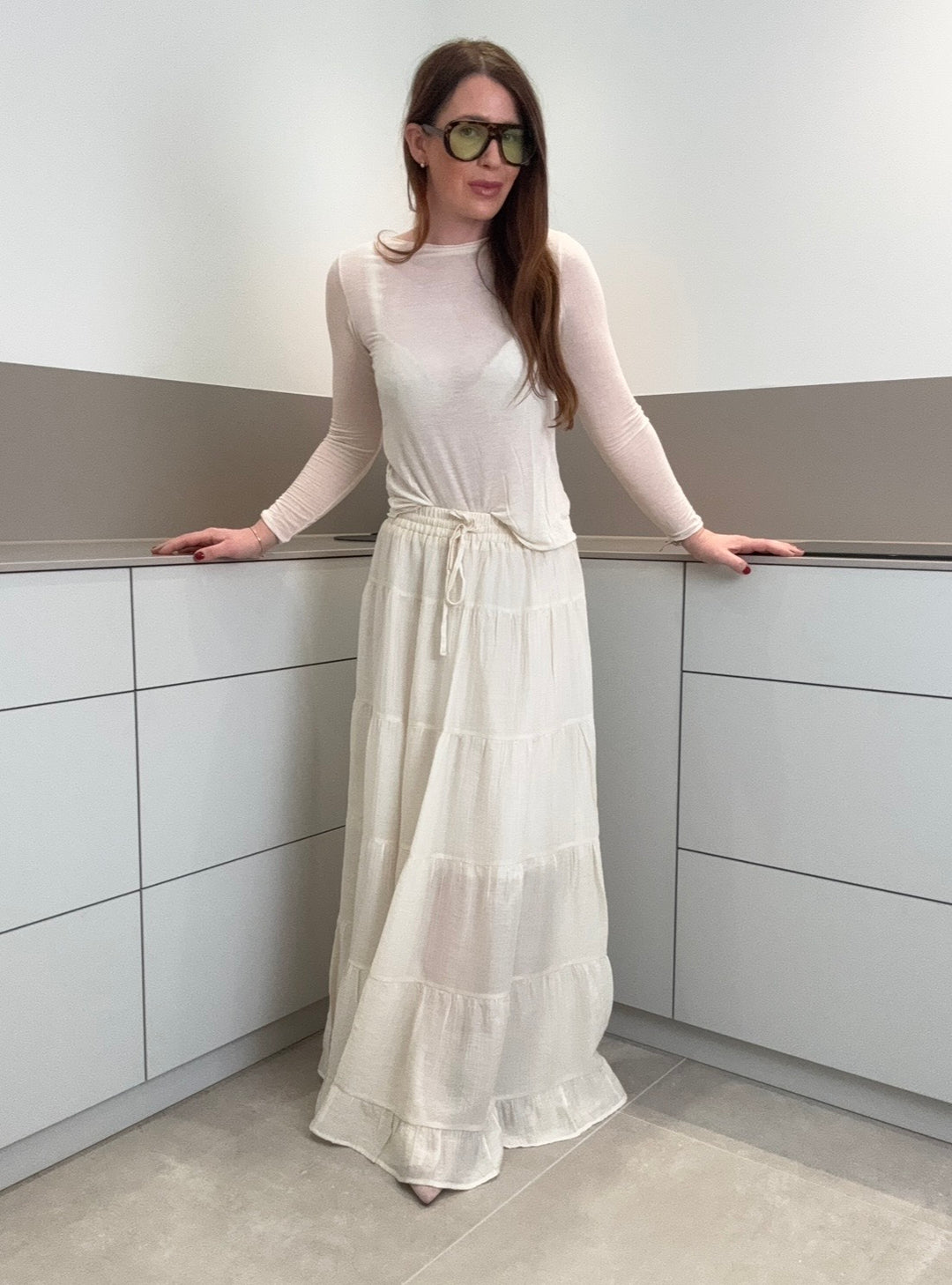 Dünnes Shirt mit Kaschmir - Creme
