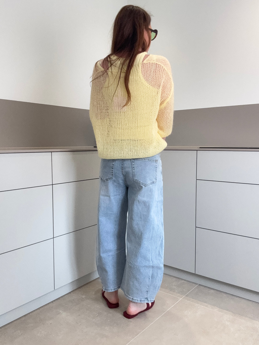 Grobstrickpullover kurzarm - Gelb