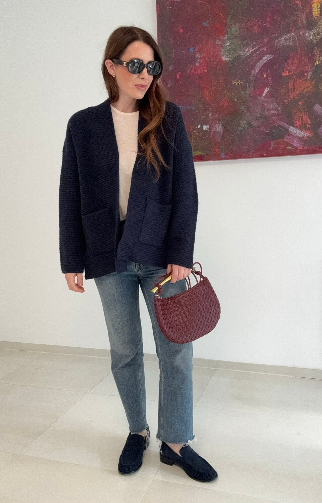 Grobe Strickjacke (Kurz) - Navy